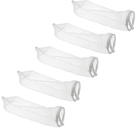 vhbw 5X Universal Filtersocke für Aquarien, Pools, Skimmer - Filterbeutel, Nylon, 18 x 81 cm, 100 Mikrometer, Weiß