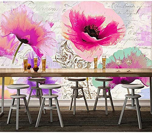 Papier peint mural 3D - Peinture à l'huile - Motif de fleurs nordiques modernes - Alphabet anglais - 400 x 280 cm