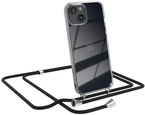 EAZY CASE Handykette kompatibel mit iPhone 13 Handyhülle mit Umhängeband, Handykordel mit Schutzhülle, Silikonhülle, Hülle mit Band, Stylische Kette für Smartphones, Schwarz