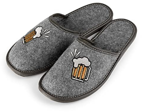 Nowo Herren Hausschuhe Filz Pantoffeln Bierkrug Pantoletten geschlossen Beer Bier Bequemes Tragegefühl Filzpantoffel Männer Hausschlappen Biermotiv