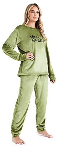 CityComfort Pigiama Donna Invernale Pile a Manica Lunga Pigiamone Felpato Due Pezzi (M, Verde)