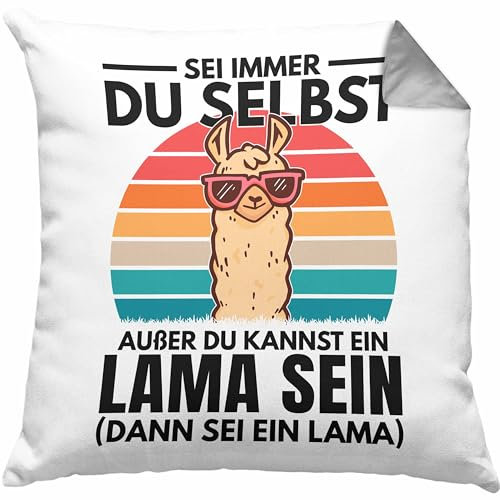 Trendation Llama Kissen mit Füllung 40x40 Alpaka Geschenk Lama-Liebhaber Geschenkidee Frauen Sei Immer Du Selbst (Grau)