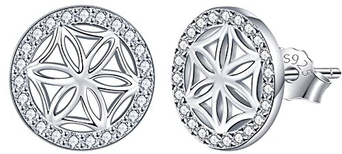 Lydreewam Lebensblume Ohrringe für Damen 925 Sterling Silber Blume des Lebens Ohrstecker für Mutter Ehefrau Freundin, Durchmesser 10mm