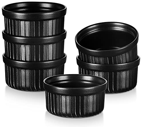 vancasso FORTE Lot de 6 ramequins en céramique pour gâteaux, crème brûlée, pudding, lave-vaisselle et micro-ondes, plat multifonction pour noix, sauces, accompagnements, noir 210 ml