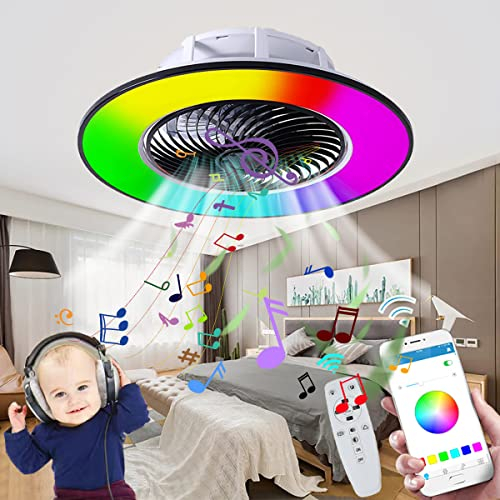 RGB Deckenlampe mit Ventilator Fan, 6 Geschwindigkeiten Leise Deckenventilator mit Beleuchtung, Fernbedienung APP Dimmbare Deckenventilator mit Licht, Reversible Fan Lampe für Schlafzimmer Wohnzimmer