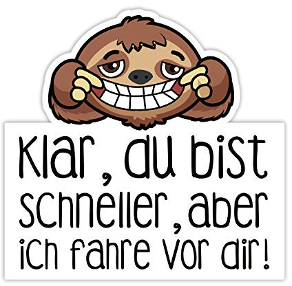 Faultier Auto-Aufkleber I Klar bist du schneller aber ich fahre vor dir I 30 cm I Fahrzeugaufkleber für PKW, Wohnwagen und Anhänger I lustiger Sticker I wetterfest I kfz693