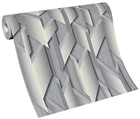 BRICOFLOR Geometrische Vliestapete in Silber Grau | Grafik Tapete mit 3D Effekt | Vlies Mustertapete modern ideal für Büro und Wohnzimmer