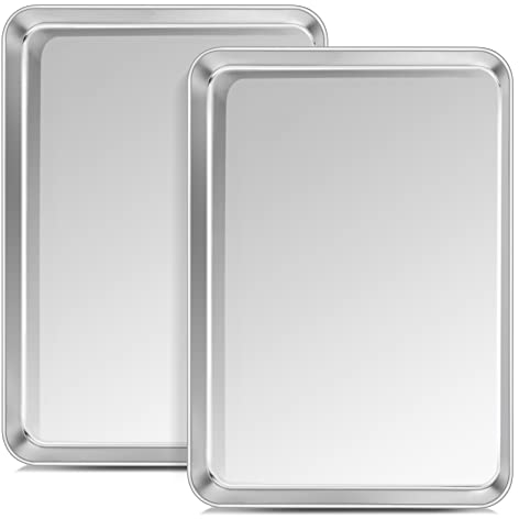 Joyfair Baking Tray Set of 2, Large Stainless Steel Oven Tray, Cookie Sheet Pan for Baking Cooking Roasting Serving, Non Toxic & Rust Free, Dishwasher Safe & Easy Clean, 40x30x2.5cm