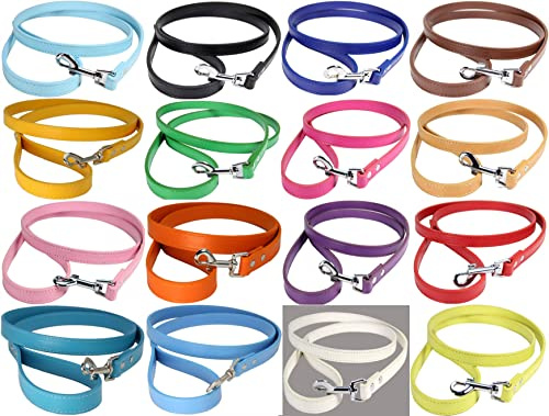 Vibrant Leather Dog Lead For Puppy, Dogs in 3 Sizes - For Small, Medium & Large Pet Bright Colour Leash (Light Pink, Extra Large (120cm x 2.5cm))