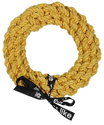 Ebi, 'Da-Chain' geflochtener Ring, 18 cm, Gelb, fest gedrehte Baumwolle, Mischung in grüner Farbe, hochwertig, bis zum Herzen, trägt zu gesunden Zähnen und Zahnfleisch bei