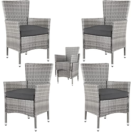 Casaria® Gartenstühle 4er Set Polyrattan Stapelbar mit Auflagen 160kg Belastbarkeit Wetterfest Outdoor Garten Terrasse Balkon Stapelstuhl Stuhl Sessel