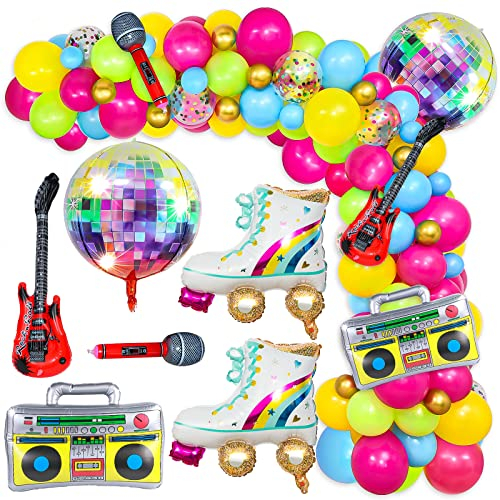 Tacobear 90er Deko 80er Ballon Girlande mit Disco Luftballon Retro Aufblasbare Radio Mikrofon Gitarre 80er Jahre Deko 90er Party Deko Geburtstagsdeko für Erwachsene