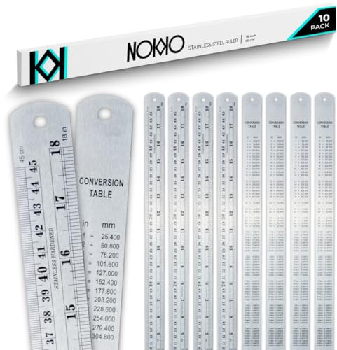 NOKKO Metalllineal 45,7 cm – 10 Stück – Edelstahl-Lineal-Set mit geraden Kantenlinealen – präzise metrische und imperiale Messungen – ideal für Schule, Büro, Holzbearbeitung und Bastelprojekte