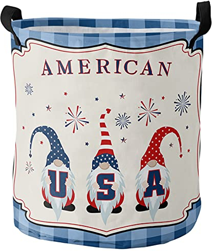 Aufbewahrungskorb Independence Usa Zwerge Star Stripe Buffalo Plaid Groß Faltbare Wäschesammler Mit Griff Wäschesack 34X42Cm Für Schlafzimmer Wäsche Spielzeug