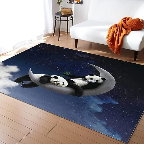 TEMLAN Niedlicher Panda-Sternmond Teppiche Gegend, Lustige Panda-Lüge Auf Dem Mond Kleiner Teppich für Wohnzimmer, Schlafzimmer, Kinderzimmer, Büro, etc 100 x 150cm