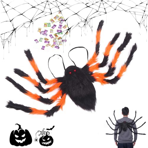 Halloween Spinnenrucksack,Spinne Rucksack Süßigkeiten Tasche,Horror Plüsch Spinnendekoration,Spinnenrequisiten Kostümzubehör,Halloween Spinne Kostüm,Spinne Kostüm für Erwachsene Karneval Party