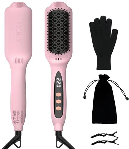 FOCALA Hair Straighteners Brush Heated Straightening Brush - Ceramic Negative Ionic Brush Straightener for Straightening and Smoothing Hair - Reduce Frizz 30s Fast Heating Dual Voltage 100-240V