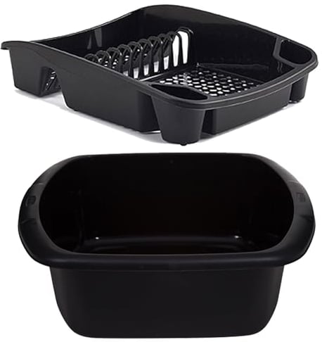 Zarviczonia Dish Drainer and Rectangular Bowl Organizer with Black Square Bowl and Drainer for Kitchen Counter