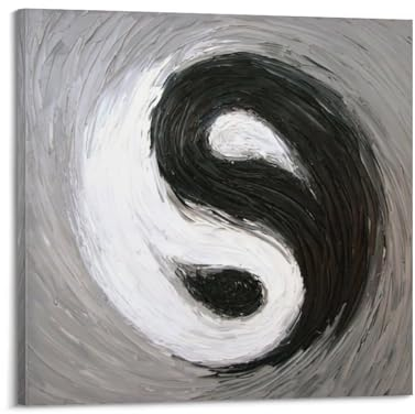 Zen-Poster Tinte Bagua Yin Yang Poster Wandkunst Druck Retro Ästhetische Raumdekoration Bürodekorationen 30 x 30 cm Rahmen Stil