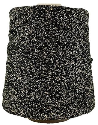 Rocca 500 grammi 850 metri per Lavoro a Maglia e uncinetto Ferri 5-6 Misto Cotone Viscosa Lurex made in italy alta qualità (Nero - Oro)