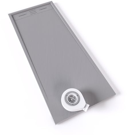 Moments of Glass Plato de ducha SMC Hiemal 170x70 cm, Gris RAL 7030 – Antiderrapante, Textura Pizarra, Antibacteriano, Resistente a agentes químicos – Incluye válvula y rejilla