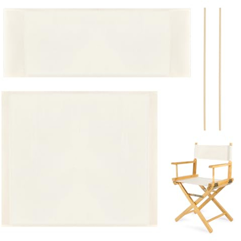 AHANDMAKER 1 Set Ersatzbezug Für Regiestuhl, Casual Directors Chair Cover Kit Ersatzbezug Polyesterfaser Mit Holzstab Für Director Chair (Runder Stab), Weiß 45.5x40cm + 53.5x22cm