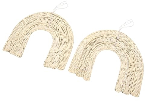 Home Gardening Rattan-Regenbogen-Wanddekoration, Regenbogen-Wandbehang, Babyzimmer, Kinderzimmer, Dekoration, Wohnzimmer, Kinder, Mädchen, Schlafzimmer, Dekoration, 39 x 38 x 3 cm, Anhänger, tägliche
