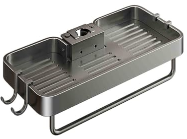 Soporte Estropajo Fregadero Estante De Esponja Organizador Fregadero Cocina Estanteria Ducha Sin Taladro Cesta para Grifería Redondo Baño Instalación A Presión del Grifo (Grey,28x12x2.5cm)