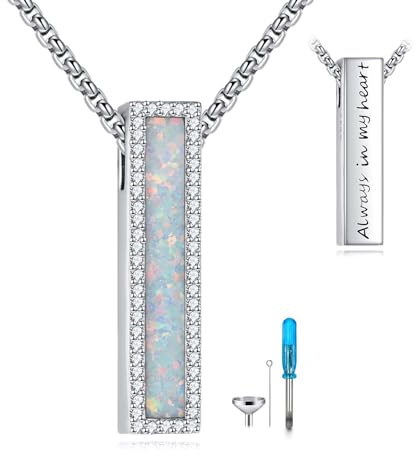 CUPENDA Opal Urnen kette Halskette für Asche 925 Sterlingsilber 3D Stab Einäscherung Erinnerungs Schmuck für Damen Herren