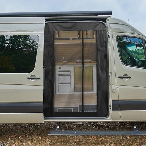 Hmtbet Magnetisch Schiebetür Fliegengitter, Universal Moskitonetz Hintertür Heckklappe Netz mit Magneten an Allen Vier Seiten, für Dach Caravan Camper Van Camping,Schwarz,180 x 133cm