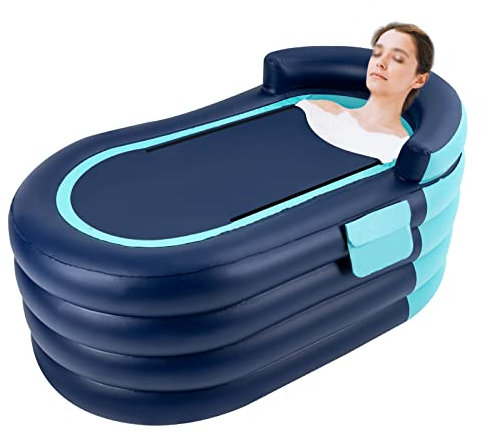 Baignoire gonflable, pliable, portable, avec pompe à air, câble USB, housse de fermeture éclair, pour l'extérieur, les vacances, le spa, le camping-car, 140 x 84 x 74 cm