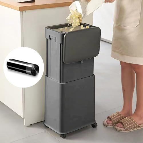 U2PICK Poubelle de cuisine avec couvercle, 20 L, poubelle moderne avec roulettes, poubelle anti-chien, poubelle en plastique (gris foncé)