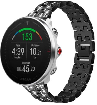 Edelstahl Armbänder Kompatibel mit Polar Vantage M2/Vantage M Armband mit Strass Diamanten Glänzendes Verstellbarer Metall Ersatzbänder Elegant Armband für Polar Vantage M2/Vantage M Uhrenarmband (E)