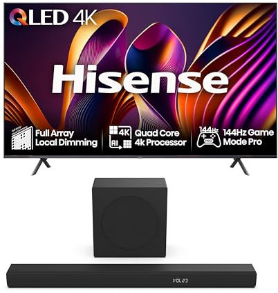 Hisense TV & Soundbar Bundle: 85E7NQTUK PRO TV with Quantum Dot Colour Plus the HS3100 Soundbar with 480W Power, Direct Surging Sound, The Perfect Match for the ultimate Audio-Visual Experience