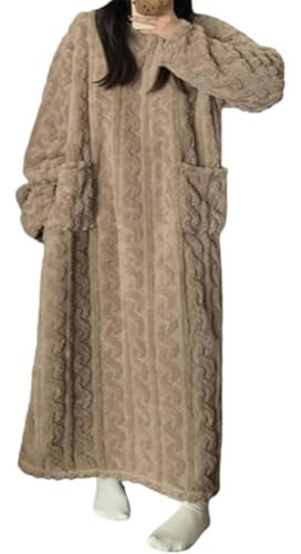QKCQQTS Vestiti per la casa in Velluto Corallo Invernale, Camicia da Notte in Velluto Corallo da Donna, Vestaglia da Notte per la casa Invernale Autunnale (L(140cm),Brown)