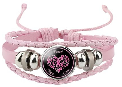 Bracelet Octobre Rose 2024 Lutte Contre Le Cancer du Sein - Accessoire Élégant et Significatif en Simili Cuir - Ruban Rose (Black, 9x9x3cm)