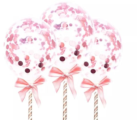 World of Sparkles 3pcs Cake Topper Balloons Mini Rose Gold Reusable Balloons Cake Toppers for Birthday Wedding Anniversary Ceremony Bridal Baby Shower Decorations
