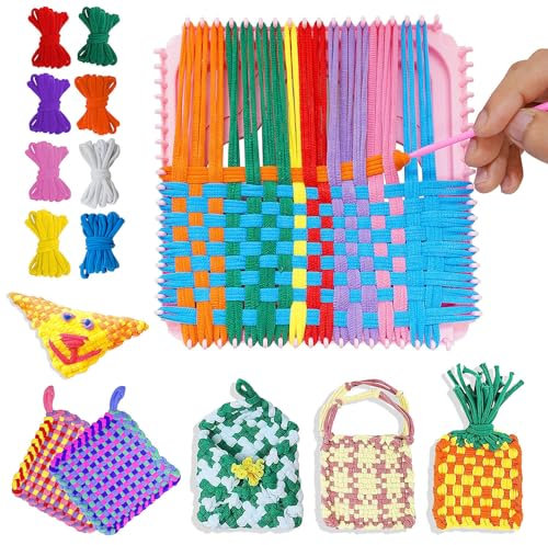 janeunique Regenbogen-Webstuhl-Set, 8 Regenbogenfarben, Strickringe, Traditionelles Weben für Kids und Erwachsene