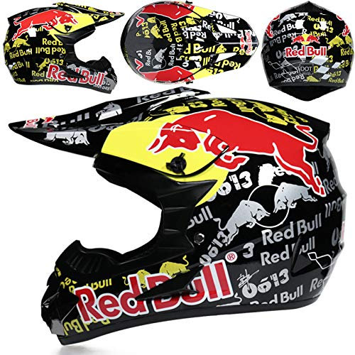 Casque De Moto Pour Jeunes Casque De Motocross Enfants Adultes Casques De Cross Casque De Moto Enduro Casque VTT Intégral Certifié DOT/ECE Avec Lunettes Masque Gants Casque De Descente,Black/D-L