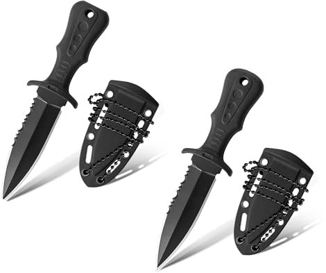 ZhongShuang 2Pcs Neck Knife,Messer Outdoor Ketten Messer Outdoor Messer Gürtelmesser Edelstahl mit Gezackt mit Kunststoffscheide und Kugelkette für den Einsatz im Freien Selbstverteidigung