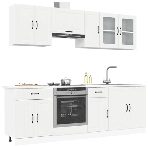 vidaXL 8-TLG. Küchenschrank-Set Kalmar Weiß Holzwerkstoff, Küchenzeile Einbauküche, Schrank-Set, Unterschrank, Küchenschrank, Hängeschrank