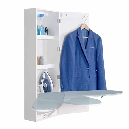 Pull Out Ironing Board,120° Rotatable Ironing Board,Wall-mounted Folding Ironing Cabinet with Mirror,Removable Heat Resistant Cover,for Home Apartment,Load 22 Kg