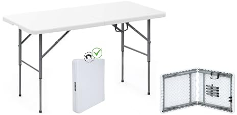 KARAT Table Pliante – Polyvalente pour Camping, Jardin et Terrasse, Pieds métalliques, Résistante aux Intempéries, Hauteur Réglable, avec Poignée de Transport (Fukui, L120 x H75 x P60 cm)