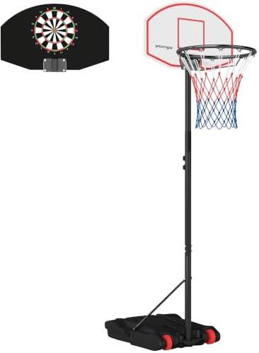 SPORTNOW Canasta de Baloncesto para Exterior con Ruedas 210-247 cm Negro | Tablero de Dardos, Altura Ajustable, Aro de Baloncesto Portátil, Base Rellenable, para Adolescentes y Adultos, Interior