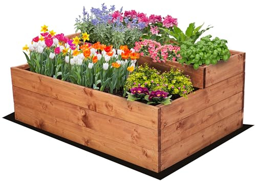 MODO24 Hochbeet Holz, 2-stufiger, Blumenkasten 36x90x63 cm, Braun | Komplettes Anzuchtset inkl. Schrauben, Dekoratives Gemüsebeet, Kräuterbeet & Blumenkasten für Garten und Terrasse