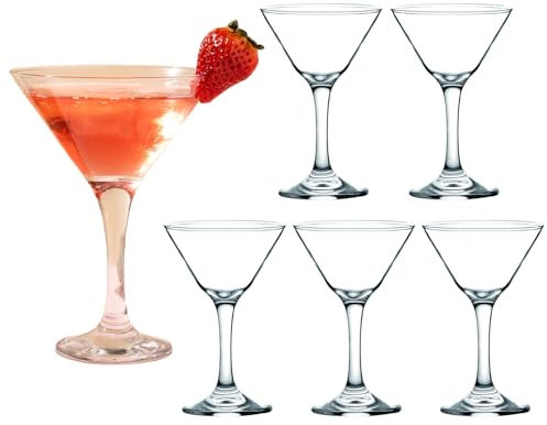 Martini Glasses Set of 6, 160ML(6 oz) Martini Cocktail Glasses with Stem, Reusable Cocktail Glasses for Bar, Margarita, Whiskey, Gin, Tequila, BPA-Free, Top Rack Dishwasher-Safe, Clear