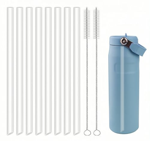 Joshey Replacement Straws for Stanley IceFlow Flip 2.0 24oz Tumbler Only | Compatible with Stanley IceFlow Flip 2.0 Straw Lid, 8Pack BPA-Free Reusable Plastic Replacement Straw with 2 Cleaning Brushes