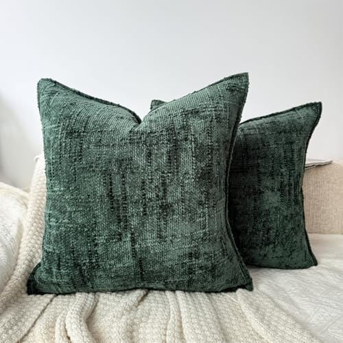 OYIMUA Textur Chenille Kissenbezug 50x50 Grün 2er Set Dekokissen | Landhaus Boho Sofakissen,Quadratische Modern Kopfkissenbezug für Bett Sofa,Wohnzimmer Schlafzimmer Deko Kissen bezug