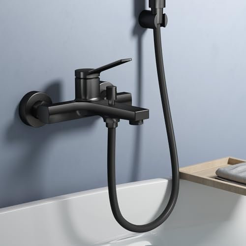 EMKE Badewannenarmatur mit Thermostat Schwarz Matt - 212x201x128 mm Elegante Wannenarmatur für pure Entspannung | Mischbatterie Badewanne mit präziser Temperaturregelung für Ihr modernes Badezimmer