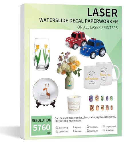 Wasserschiebe-Aufkleberpapier, laserklar, 21,6 x 27,9 cm, Wasserschiebe-Transferpapier, transparent, bedruckbar für Becher, Keramik, Kunststoff, Gläser, Heimwerker, 20 Blatt